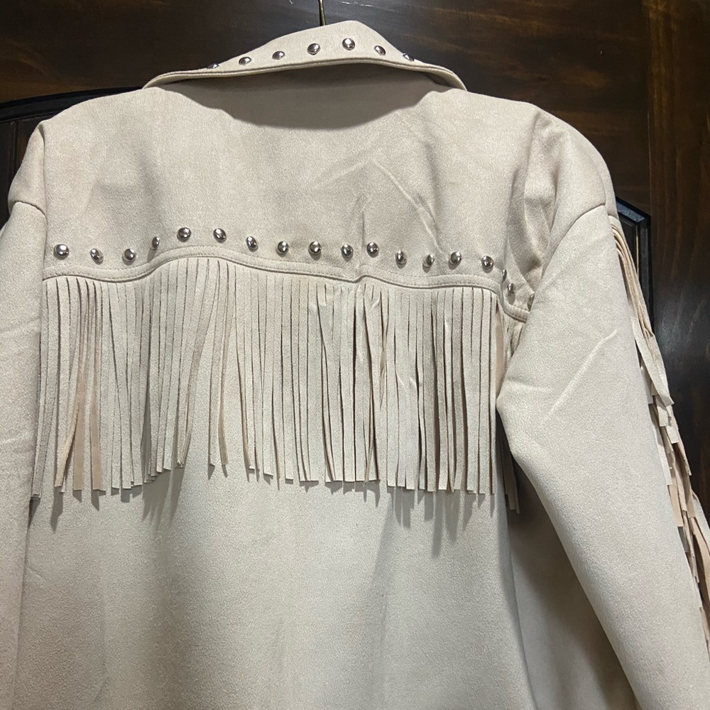 Cream Fringe studded jacket
